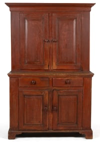 PENNSYLVANIA PAINT-DECORATED PINE STEP-BACK DUTCH CUPBOARD