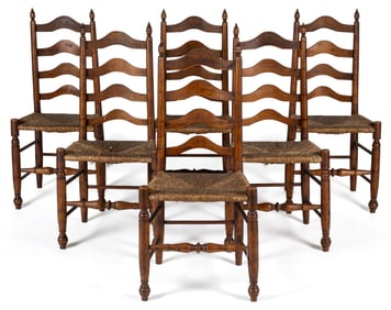 SET OF SIX PENNSYLVANIA LADDERBACK RUSH-SEAT SIDE CHAIRS