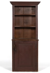 NEW ENGLAND PAINTED PINE DIMINUTIVE STEP-BACK PEWTER CUPBOARD