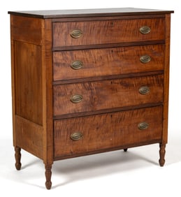 AMERICAN LATE FEDERAL FIGURED TIGER MAPLE CHEST OF DRAWERS