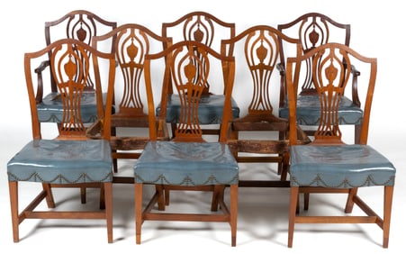 CONNECTICUT OR RHODE ISLAND FEDERAL CHERRY DINING CHAIRS, SET OF EIGHT