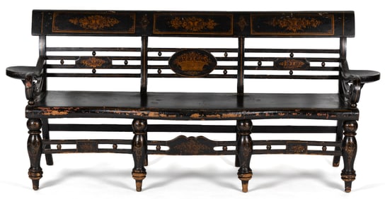 NEW YORK / NEW ENGLAND PAINT-DECORATED FANCY SETTEE / BENCH