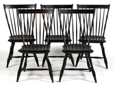 RARE SIGNED STEPHEN TRACY (LISBON, CONNECTICUT, 1782-1865) PAINTED BAMBOO WINDSOR SIDE CHAIRS, SET