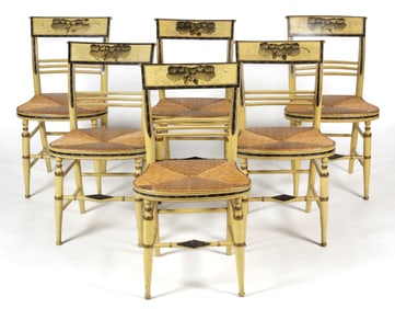 NEW ENGLAND PAINT-DECORATED FANCY SIDE CHAIRS, SET OF SIX