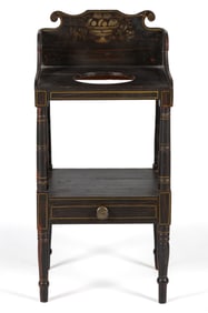 NEW ENGLAND PAINT-DECORATED POPLAR OPEN WASHSTAND