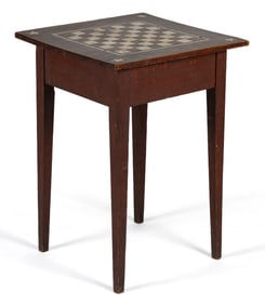 AMERICAN FOLK ART INLAID PINE STAND TABLE