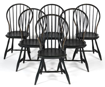 SET OF SIX AMERICAN PAINTED WINDSOR SIDE CHAIRS