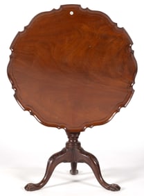 AMERICAN OR ENGLISH CHIPPENDALE CARVED MAHOGANY TILT-TOP TEA TABLE