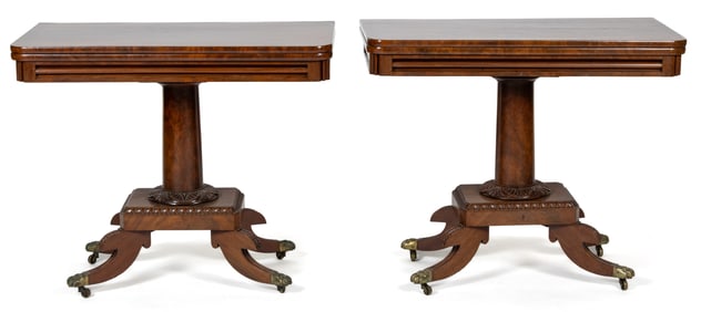 PAIR OF AMERICAN CLASSICAL CARVED MAHOGANY CARD / GAMES TABLES