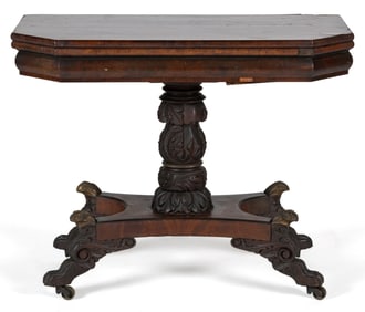 AMERICAN CLASSICAL CARVED MAHOGANY GAMES TABLE