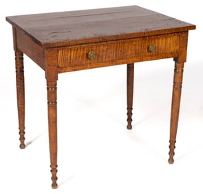 AMERICAN LATE FEDERAL TIGER MAPLE STAND TABLE