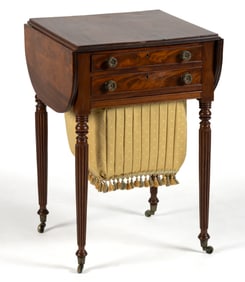 AMERICAN CLASSICAL MAHOGANY-VENEERED SEWING STAND