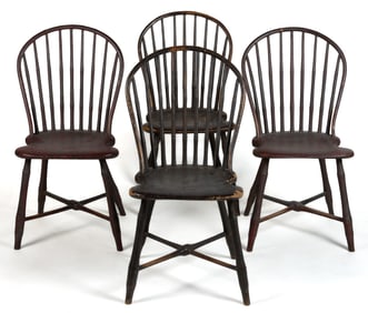 AMERICAN PAINTED BOW-BACK WINDSOR SIDE CHAIRS, SET OF FOUR