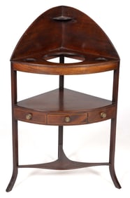 AMERICAN OR ENGLISH FEDERAL INLAID MAHOGANY CORNER WASHSTAND