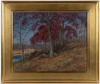 ELIOT CANDEE CLARK (AMERICAN, 1883-1980) "OAKS IN AUTUMN" LANDSCAPE PAINTING
