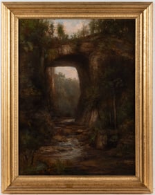 JOHN MORAN (BRITISH-AMERICAN, 1831-1903) LANDSCAPE PAINTING OF NATURAL BRIDGE, SHENANDOAH VALLEY OF