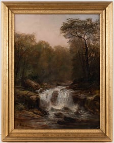 JOHN MORAN (BRITISH-AMERICAN, 1831-1902) LANDSCAPE PAINTING NEAR NATURAL BRIDGE, SHENANDOAH VALLEY