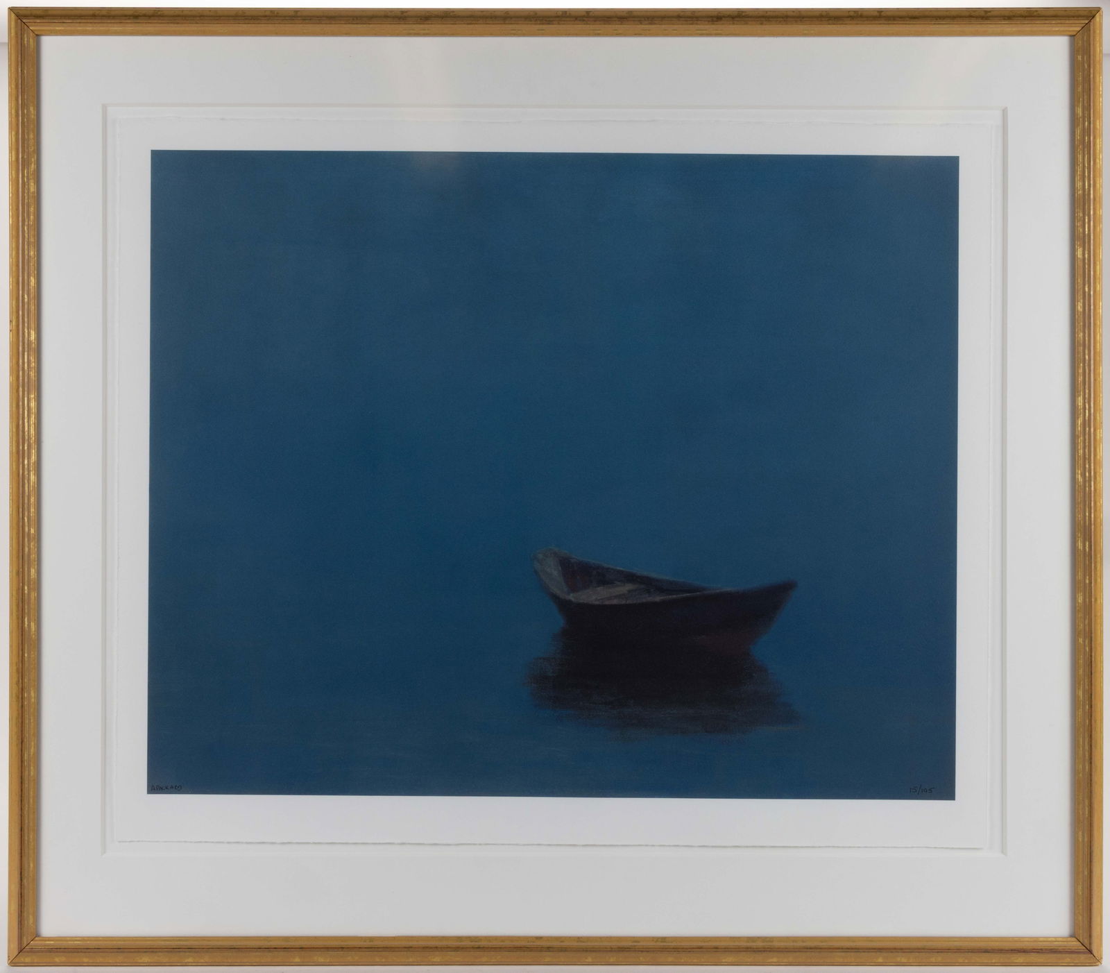 ANNE PACKARD (AMERICAN, B. 1933) CAPE COD, MASSACHUSETTS MARINE PRINT: ANNE PACKARD (AMERICAN, B. 1933) CAPE COD, MASSACHUSETTS MARINE PRINT, an atmospheric work featuring a single dory in foggy conditions, signed and numbered "15/195" at lower edge. Housed in