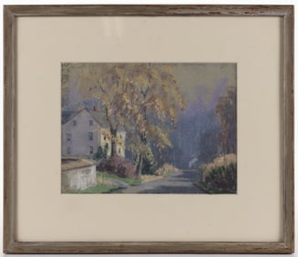 MELVILLE "MEL" F. STARK (PENNSYLVANIA, 1903-1987) IMPRESSIONIST VILLAGE PASTEL DRAWING