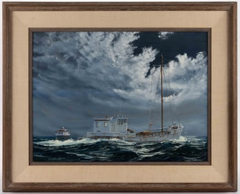 WILL HADDON (RICHMOND, VIRGINIA, 1928-1982) "BAY BUY BOAT" NAUTICAL PAINTING