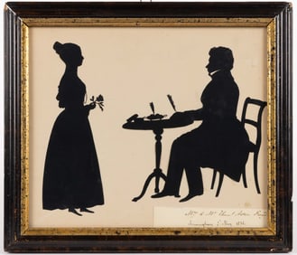 AUGUSTE EDOUART (FRENCH / AMERICAN, 1789-1861) ATTRIBUTED CUT-AND-PASTED SILHOUETTE OF A COUPLE