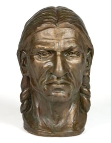 SAL E. KOHN (ACTIVE 20TH/21ST CENTURY) BRONZE BUST OF A NATIVE AMERICAN MAN