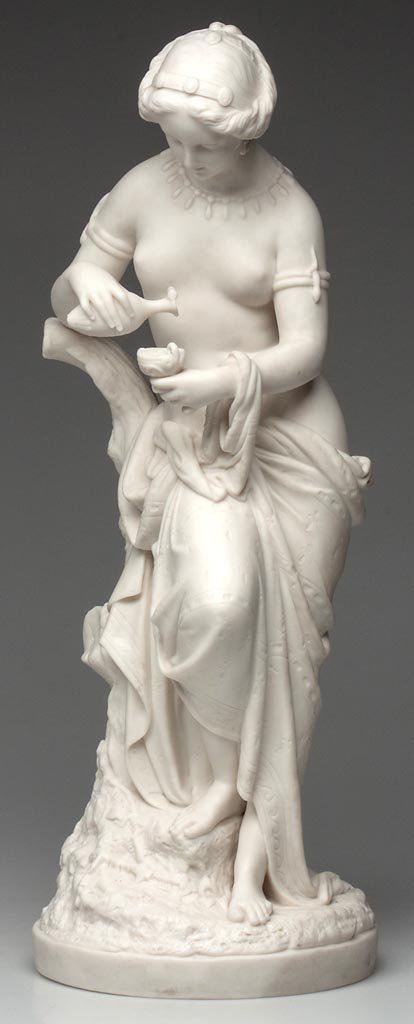 MINTON PARIAN PORCELAIN VICTORIAN FIGURAL GROUP OF "PSY: MINTON PARIAN PORCELAIN VICTORIAN FIGURAL GROUP OF "PSYCHE", by A. E. Carrier De Belleuse, shape number 287, the figure of a standing woman, pouring a potion from a vessel. Dated 1851. 17 3/8" H. Lite