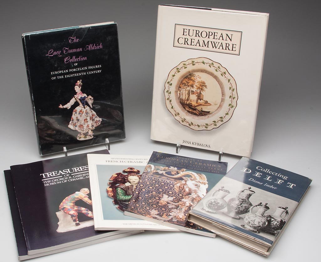 SEVEN VOLUMES ON CONTINENTAL CERAMICS: SEVEN VOLUMES ON CONTINENTAL CERAMICS, including "European Creamware," by Jana Kybalova, "Collecting Delft," by Diana Imber, "The Lucy Truman Aldrich Collection of European Porcelain Figures of the Ei