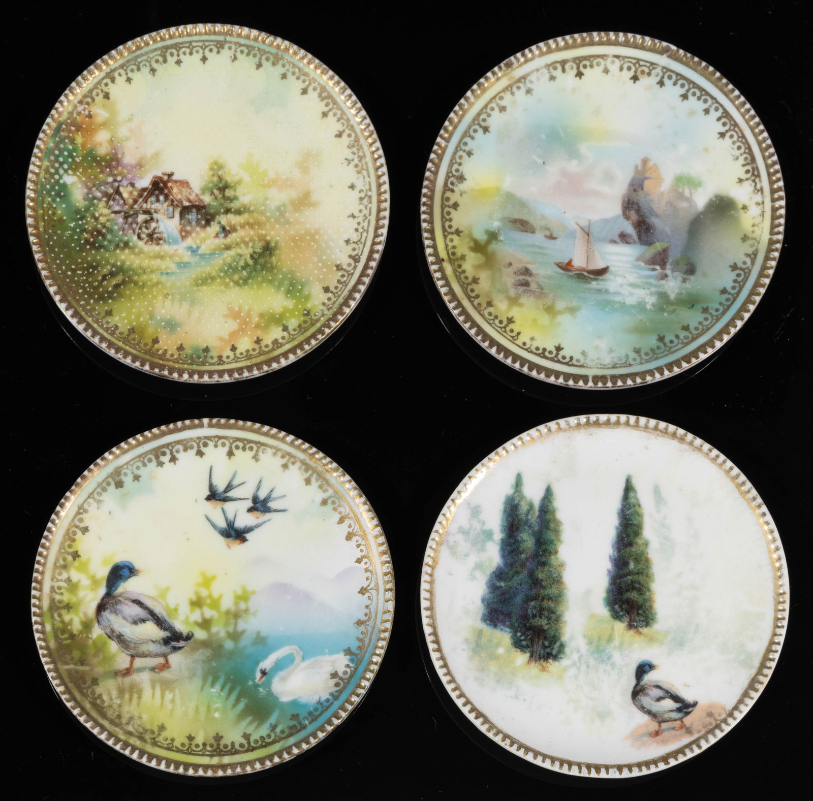 RARE R.S. PRUSSIA PORCELAIN MINIATURE WALL PLAQUES, LOT OF FOUR