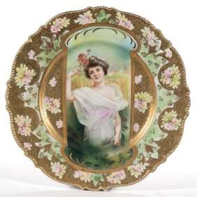 R.S. PRUSSIA PORCELAIN SUMMER SEASON PORTRAIT PLATE