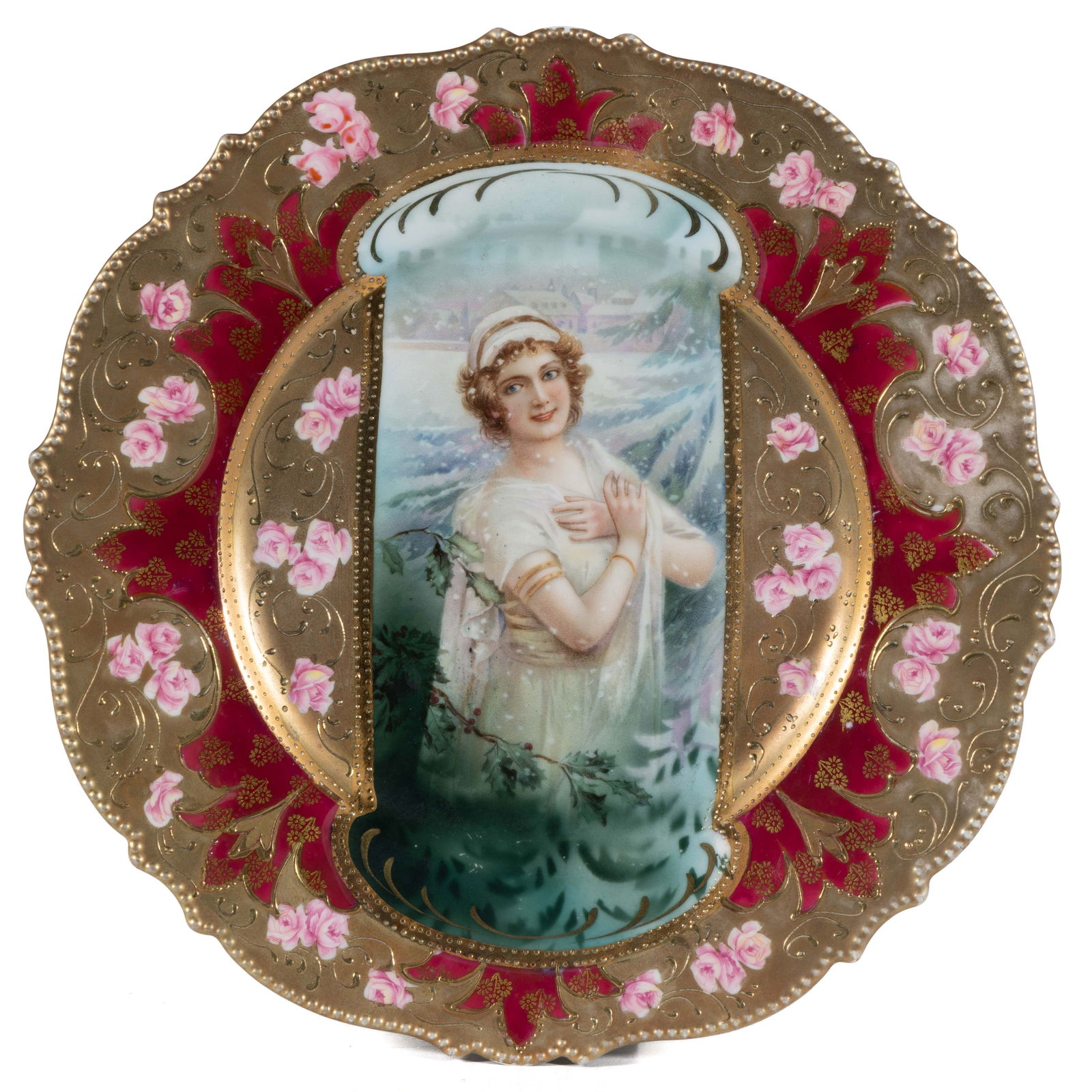 R.S. PRUSSIA PORCELAIN WINTER SEASON PORTRAIT PLATE (1 of 2)