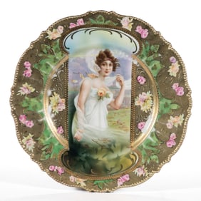 R.S. PRUSSIA PORCELAIN AUTUMN SEASON PORTRAIT PLATE