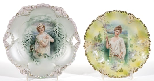 R.S. PRUSSIA PORCELAIN SEASONS PORTRAIT ARTICLES, LOT OF TWO