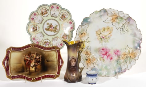 R.S. GERMANY / PRUSSIA AND OTHER PORCELAIN ARTICLES, LOT OF FIVE