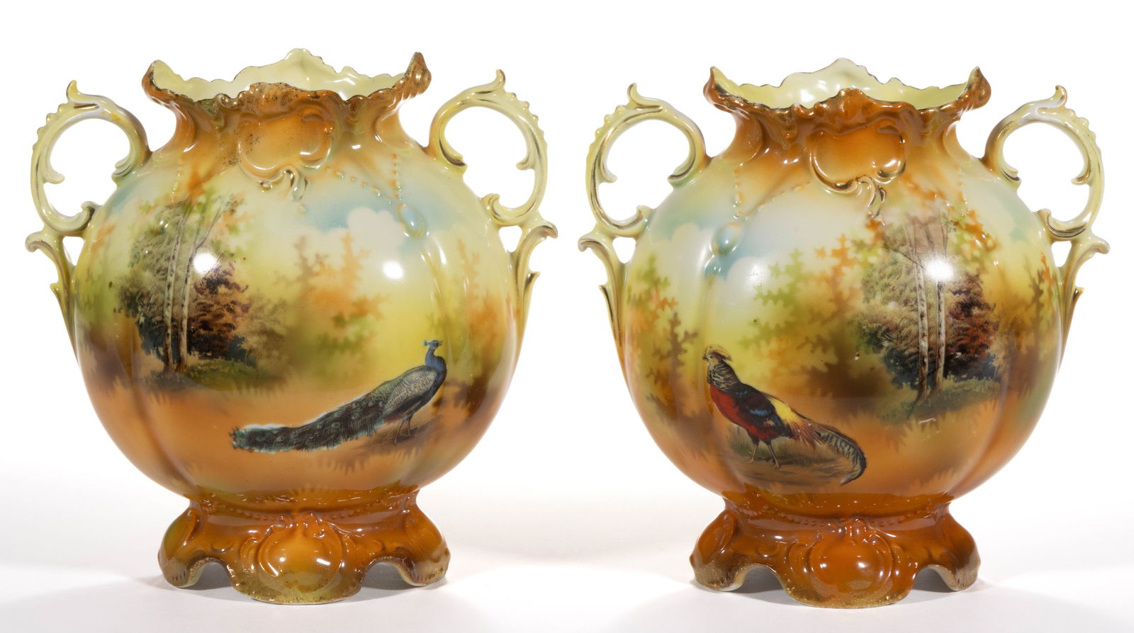 R.S. PRUSSIA PORCELAIN BIRD MOTIF VASE PAIR (1 of 4)