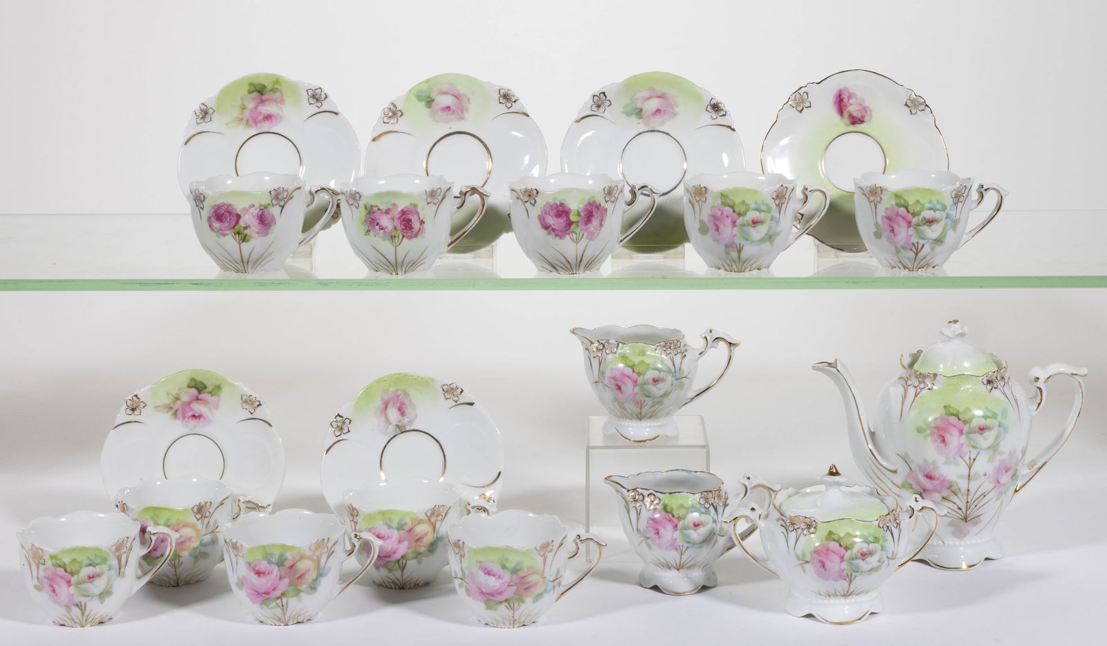 R.S. PRUSSIA PORCELAIN FLORAL MOTIF CHILDREN'S NEAR MATCHING 20-PIECE TEA SET (1 of 1)