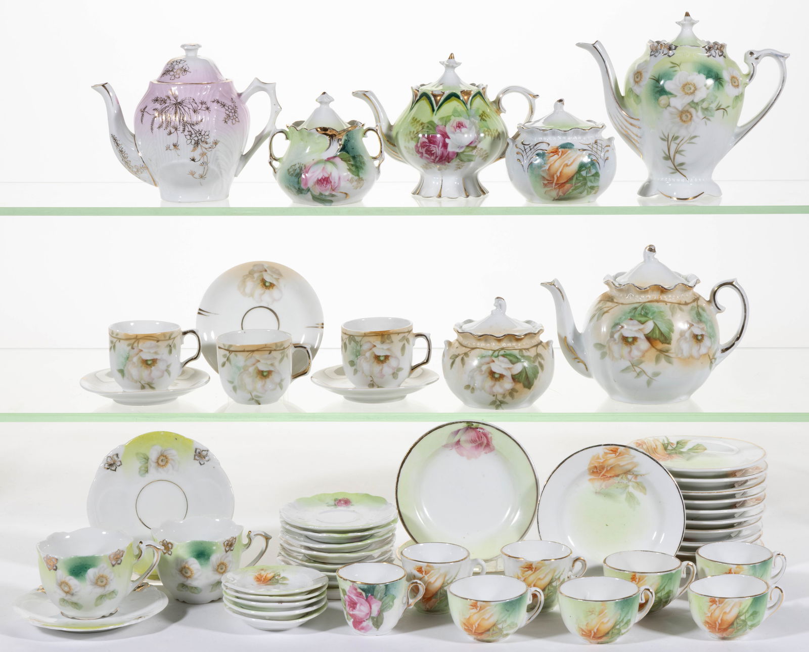 R.S. PRUSSIA PORCELAIN FLORAL MOTIF CHILDREN'S TEA ARTICLES, UNCOUNTED LOT (1 of 1)