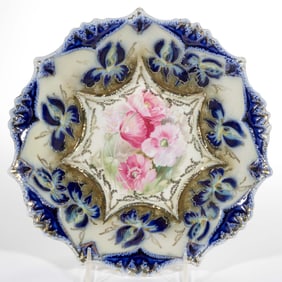 R.S. PRUSSIA PORCELAIN COBALT FLORAL MOTIF BOWL