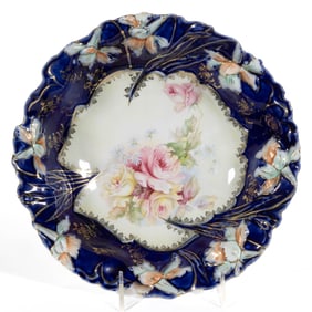 R.S. PRUSSIA PORCELAIN COBALT FLORAL MOTIF BOWL