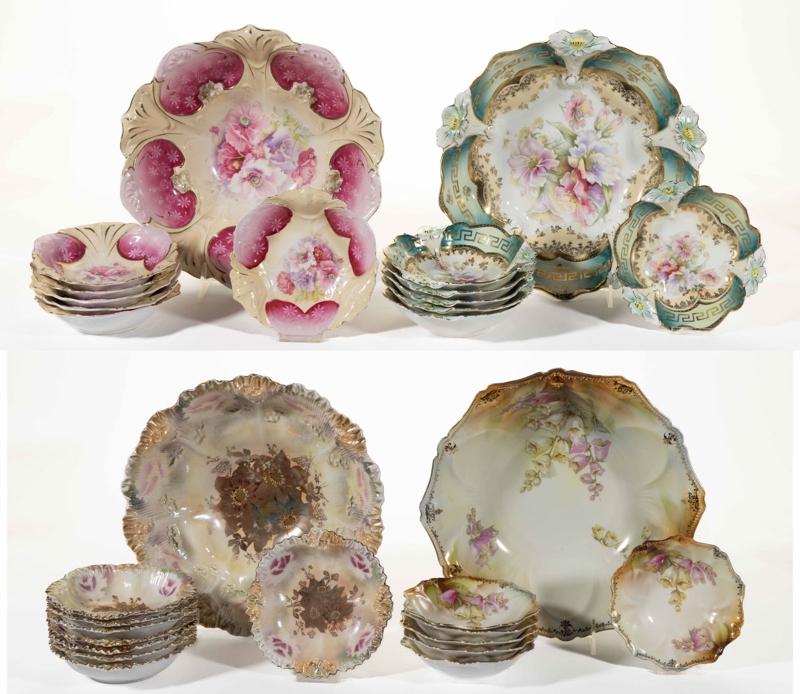 R.S. PRUSSIA PORCELAIN FLORAL MOTIF BERRY BOWL SETS, 30 PIECES TOTAL (1 of 3)