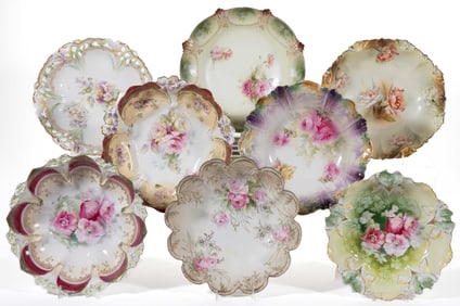 R.S. PRUSSIA PORCELAIN FLORAL MOTIF BOWLS, LOT OF EIGHT