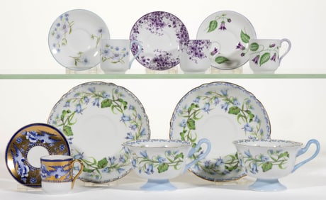 ENGLISH SHELLEY CHINA MINIATURE AND OTHER CUP AND SAUCER SETS, LOT OF SIX