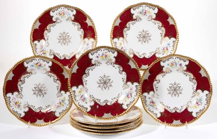 ENGLISH COALPORT FOR TIFFANY & CO. PORCELAIN PLATES, LOT OF NINE