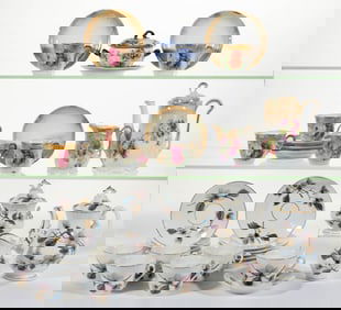 ENGLISH AND GERMAN CERAMIC FLORAL MOTIF CHILDREN'S / DIMINUTIVE COFFEE, TEA, AND OTHER ARTICLES, LOT