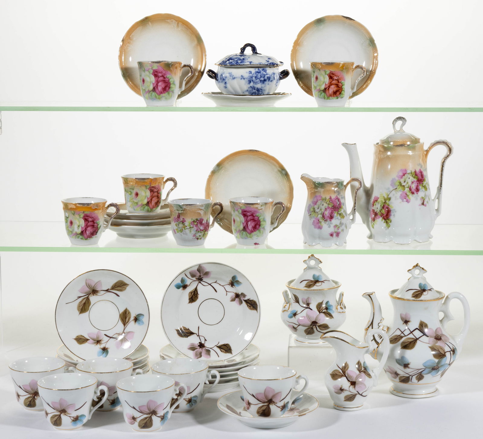 ENGLISH AND GERMAN CERAMIC FLORAL MOTIF CHILDREN'S / DIMINUTIVE COFFEE, TEA, AND OTHER ARTICLES, LOT (1 of 1)