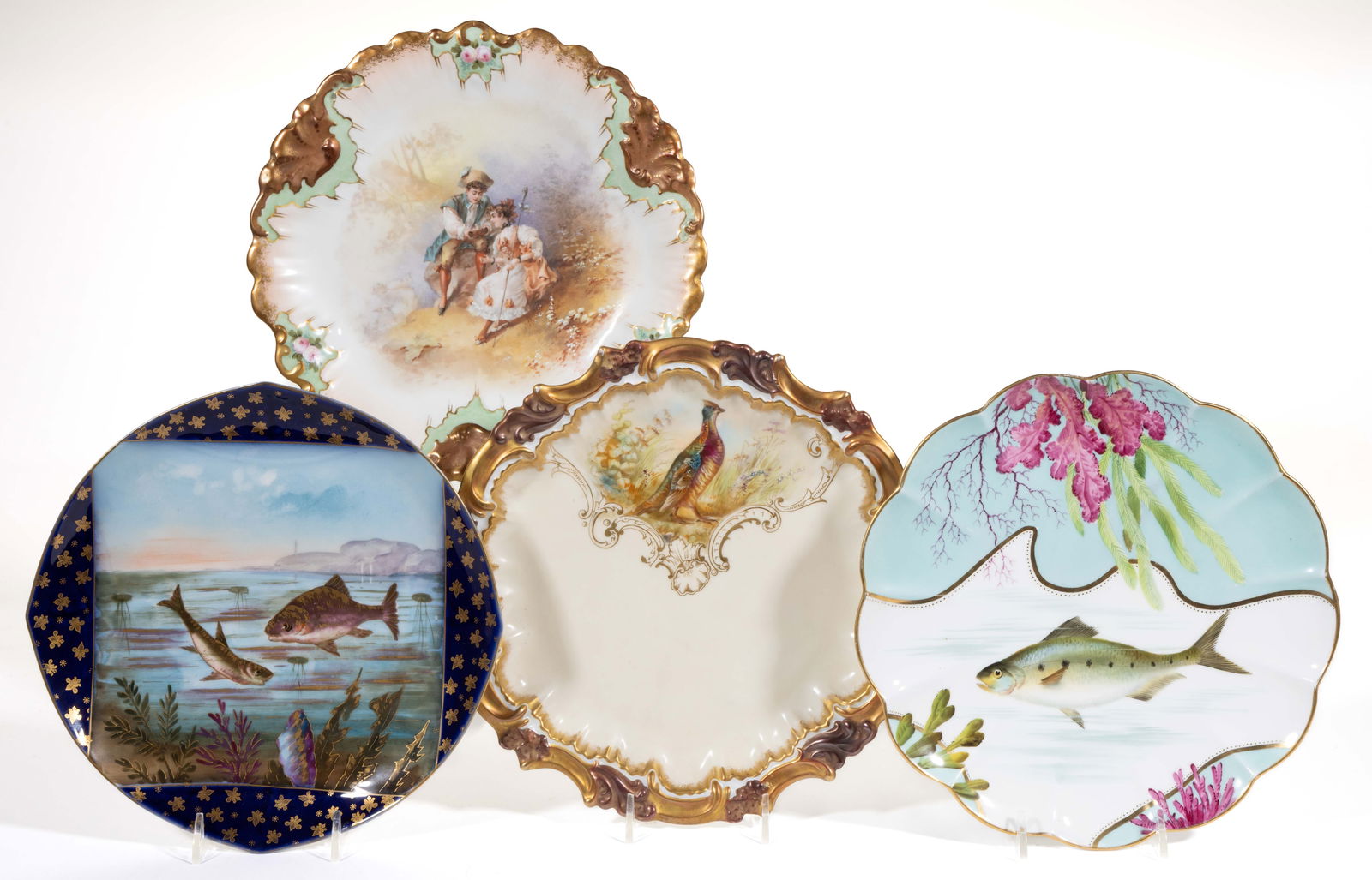 FRENCH LIMOGES PORCELAIN HAND-PAINTED SCENIC PLATES, LOT OF FOUR (1 of 1)