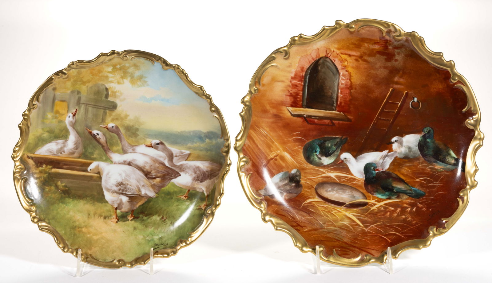 FRENCH LIMOGES PORCELAIN HAND-PAINTED BIRD MOTIF PLAQUES, LOT OF TWO (1 of 2)