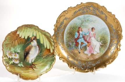 FRENCH LIMOGES PORCELAIN HAND-PAINTED SCENIC PLAQUES, LOT OF TWO