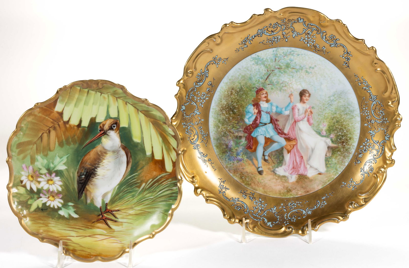 FRENCH LIMOGES PORCELAIN HAND-PAINTED SCENIC PLAQUES, LOT OF TWO (1 of 2)