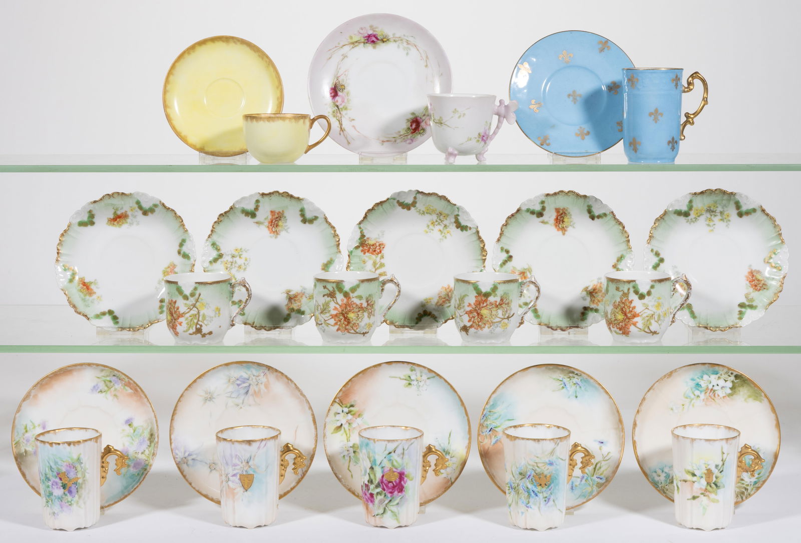 FRENCH LIMOGES PORCELAIN CUP AND SAUCER SETS, LOT OF 12 (1 of 1)